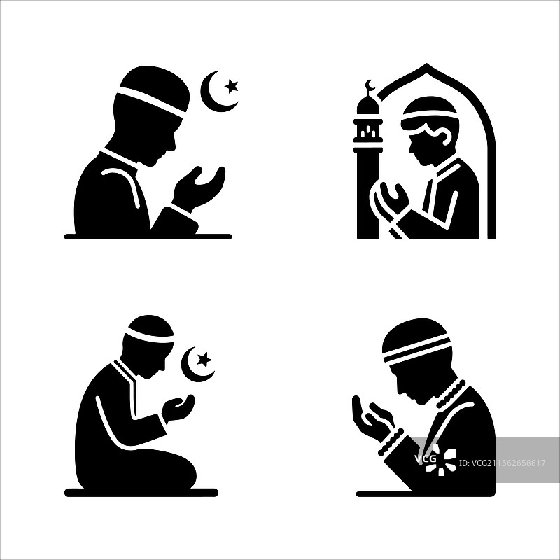 穆斯林男子祈祷的剪影图片素材