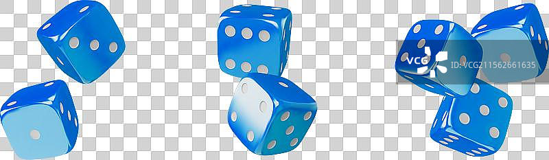 一组蓝色游戏骰子的图形，背景为白色。图片素材