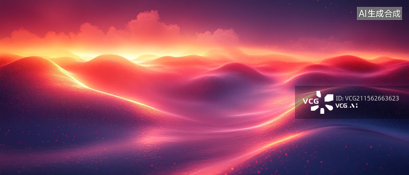 【AI数字艺术】红橙光带横贯暗色地形的能量地貌幻想图图片素材
