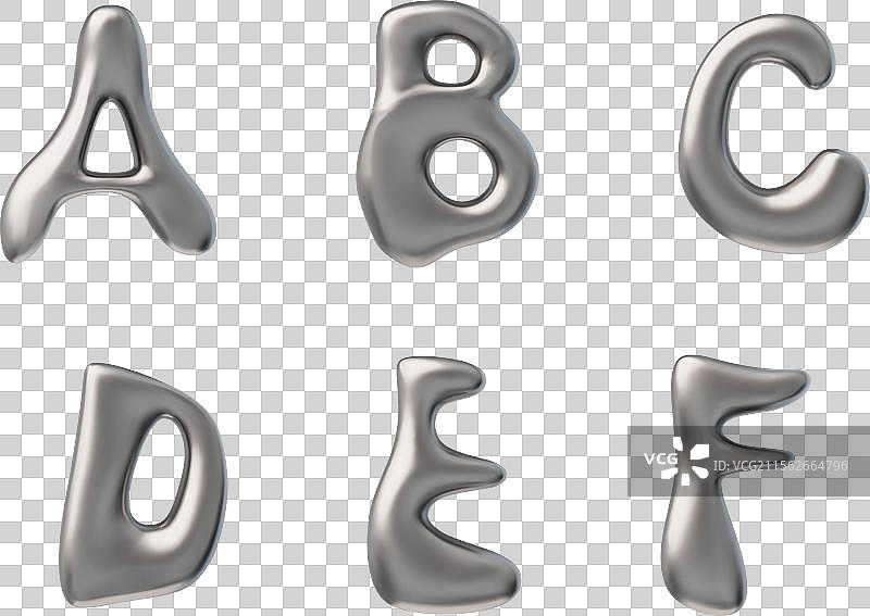 3D光泽银色大写字母A B C D E F图片素材