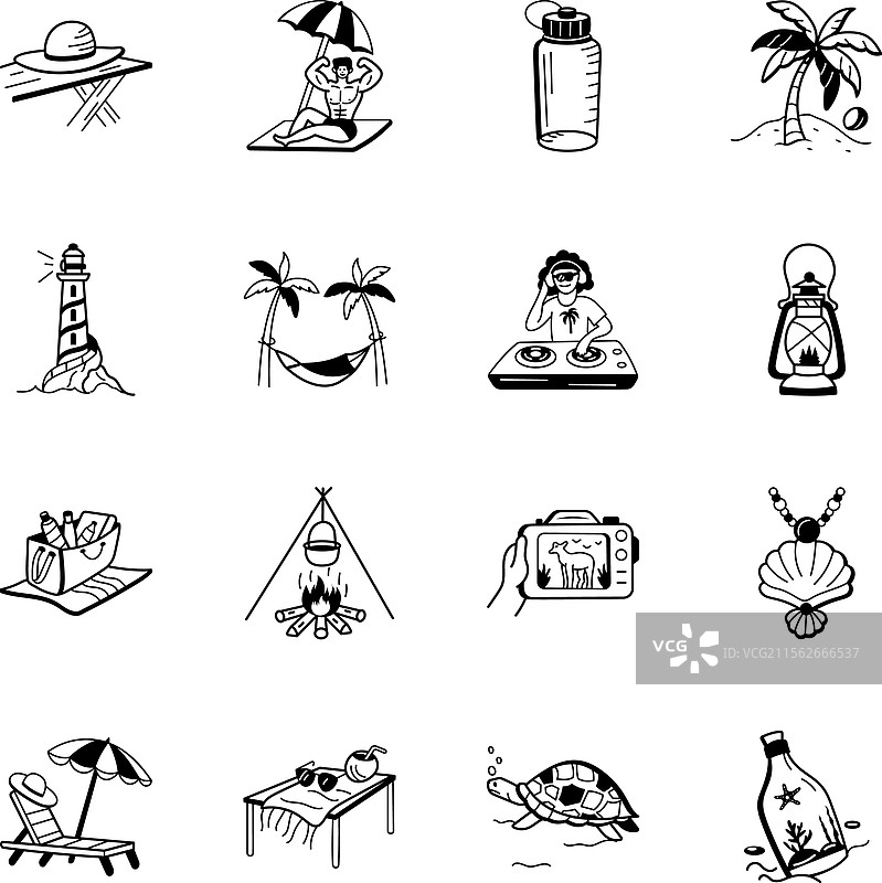 手绘假期图标集图片素材