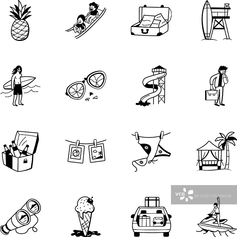 手绘夏日乐趣图标合集图片素材