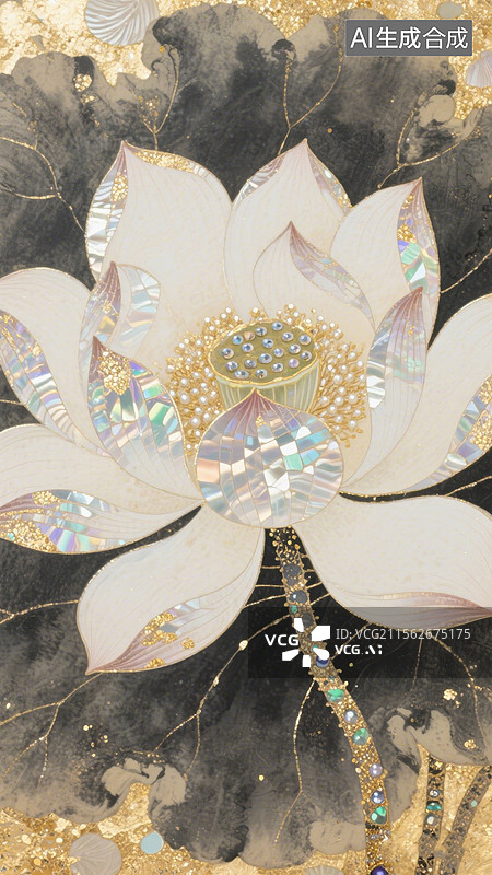 【AI数字艺术】贝母荷花插画图片素材