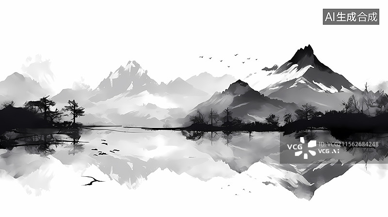 【AI数字艺术】巍峨山湖美景图片素材