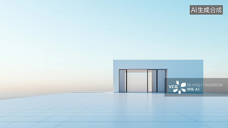 【AI数字艺术】现代极简别墅和广场图片素材