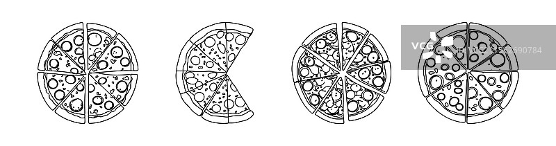 手工制作的比萨饼，细致入微地描绘了所有配料图片素材