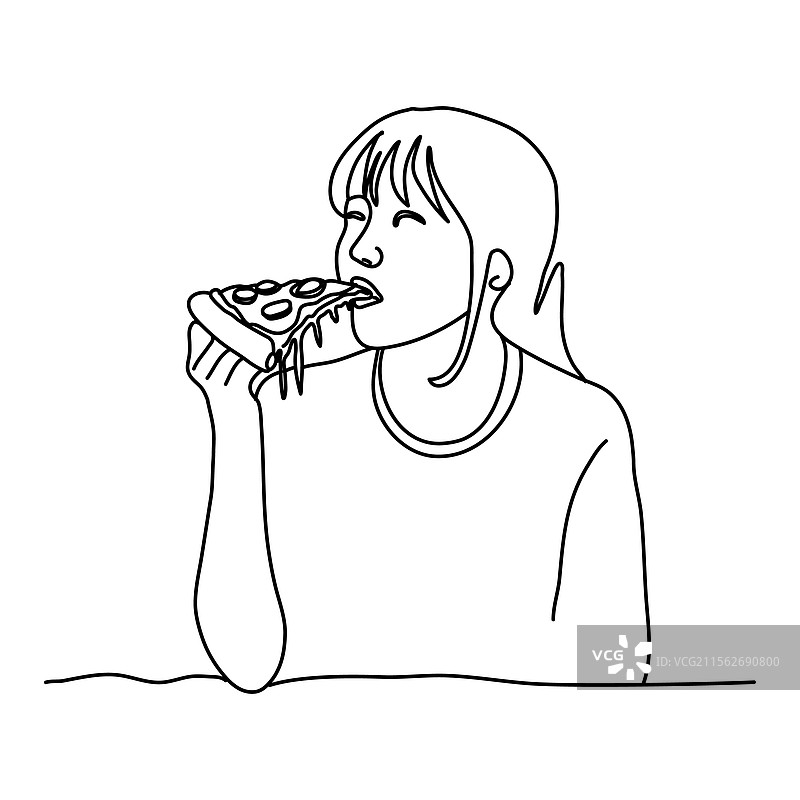 女孩吃披萨片可以成为现代象征图片素材