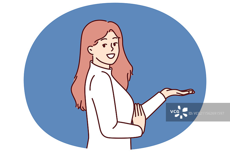 女性推广员伸出手掌。图片素材