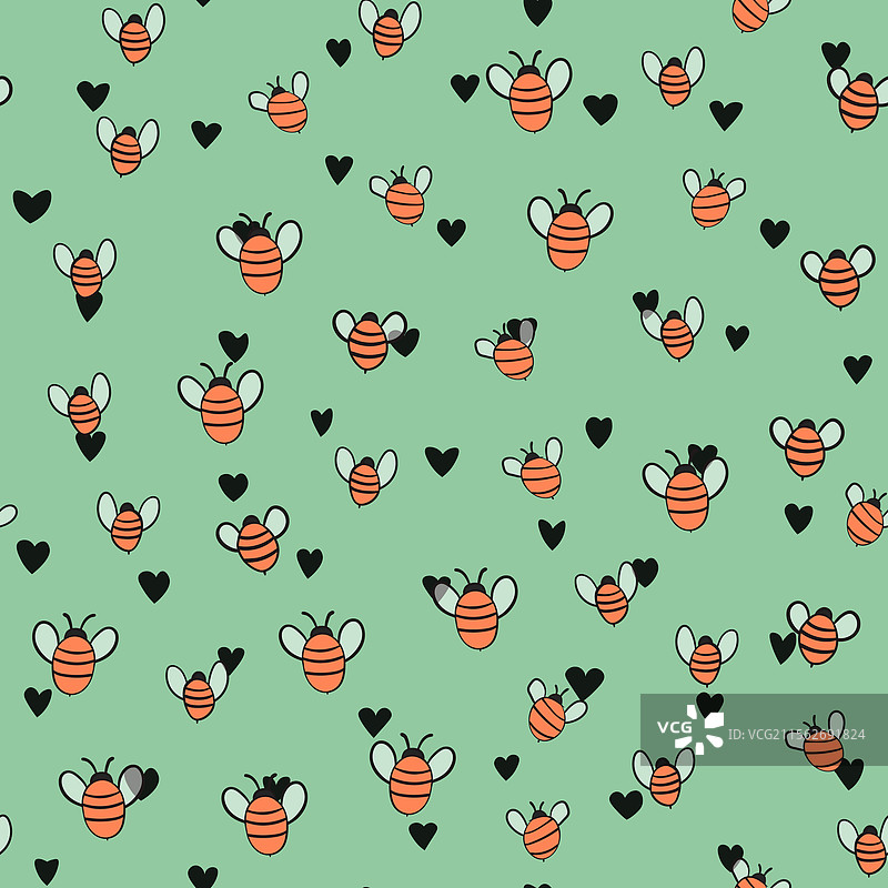 带有蜜蜂的无缝图案，背景为彩色图片素材