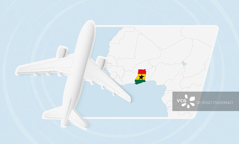加纳旅行，飞机与国旗图片素材