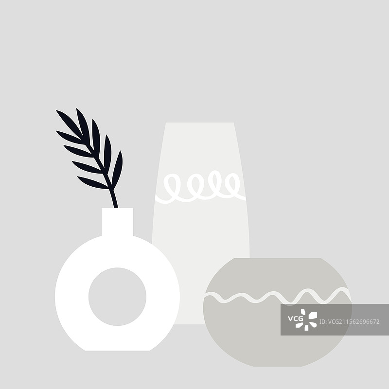 白色灰色陶瓷花瓶套装 热带风格图片素材