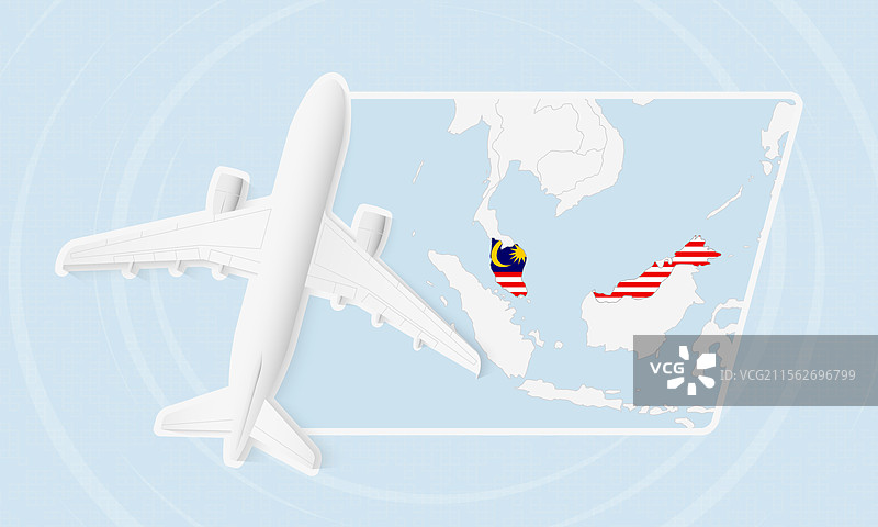 马来西亚旅行与飞机和国旗图片素材