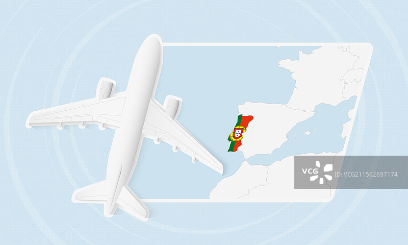 葡萄牙旅行，飞机与国旗图片素材