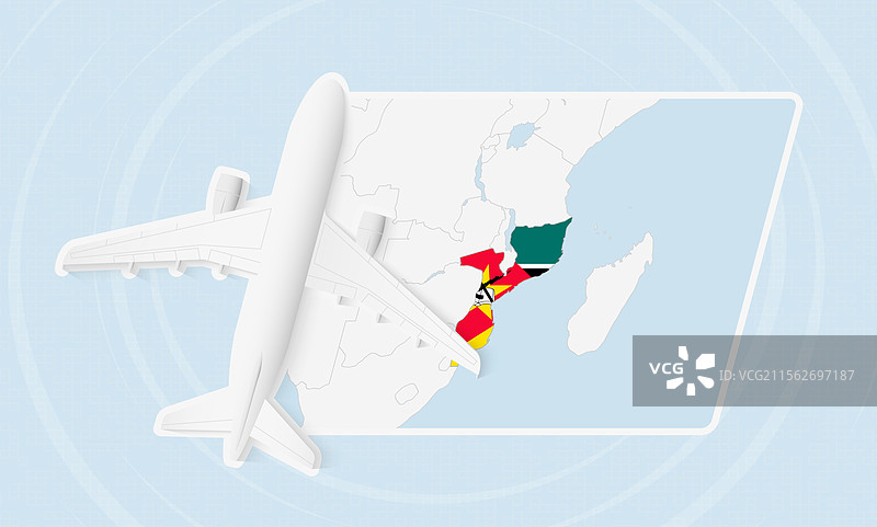 莫桑比克旅行与飞机和国旗图片素材
