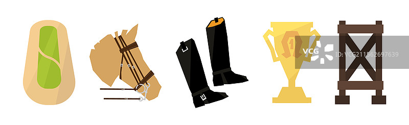 马术运动平面图标和物品集合图片素材