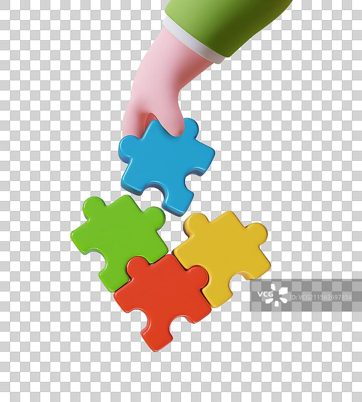 真实的手制作五彩缤纷的3D拼图过程图片素材