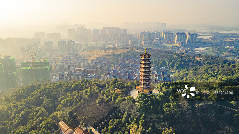 岳阳南湖圣安寺航拍图片素材