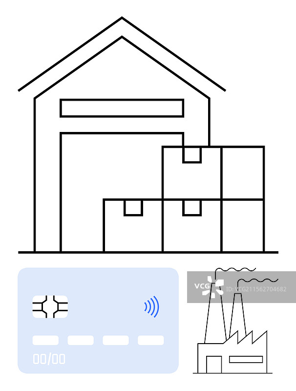 仓库中的一堆箱子和信用卡图片素材
