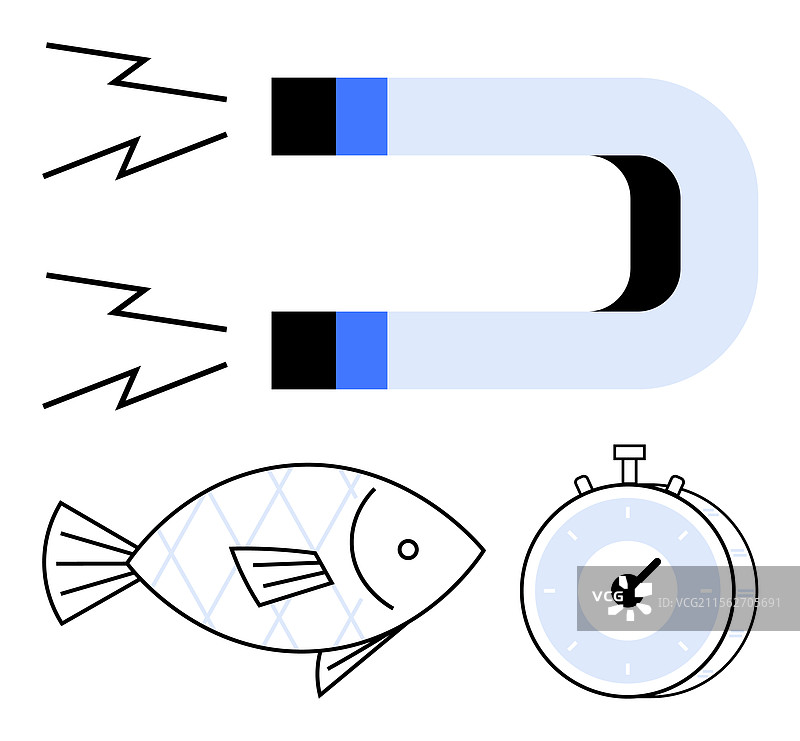 磁铁吸引能量鱼，象征自然图片素材