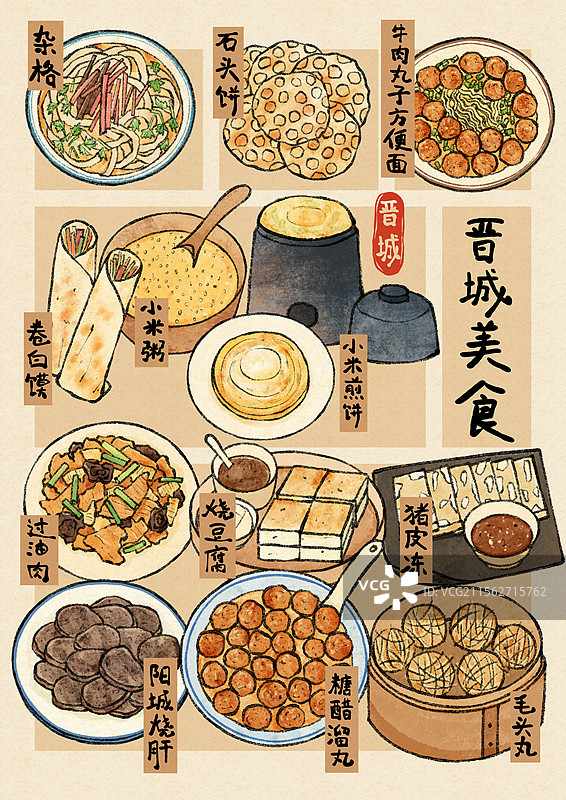 山西晋城美食插画图片素材