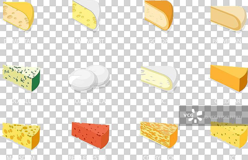 不同种类奶酪的3D等距平面图集图片素材