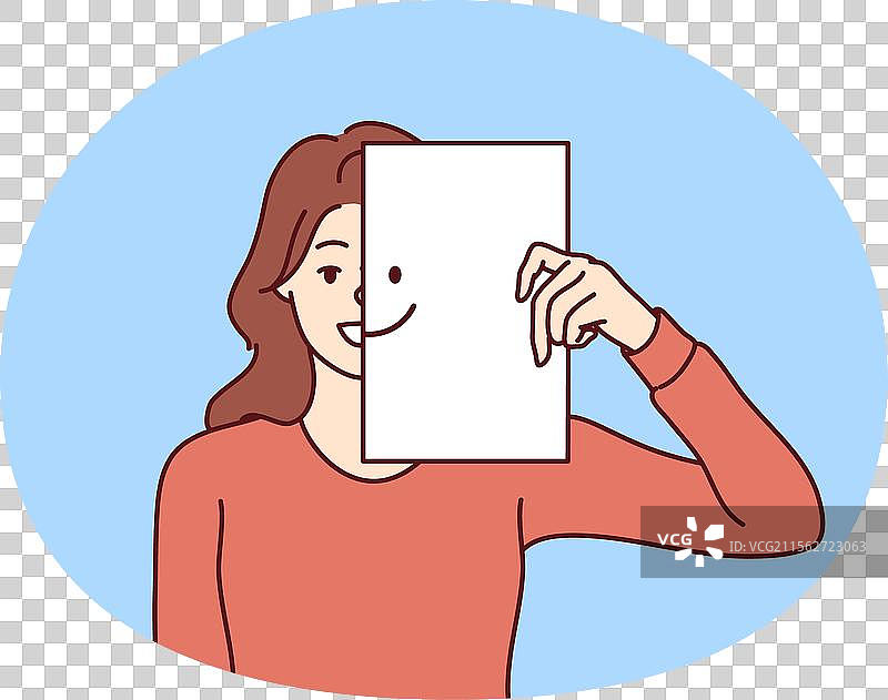 快乐的女人用纸遮住半张脸图片素材