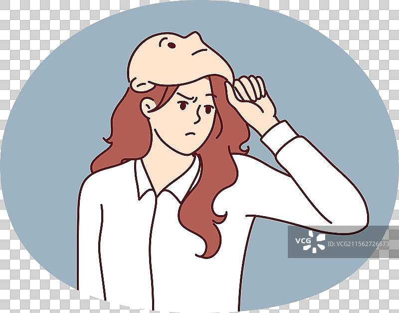 皱眉的女人摘下设计用于的面具图片素材