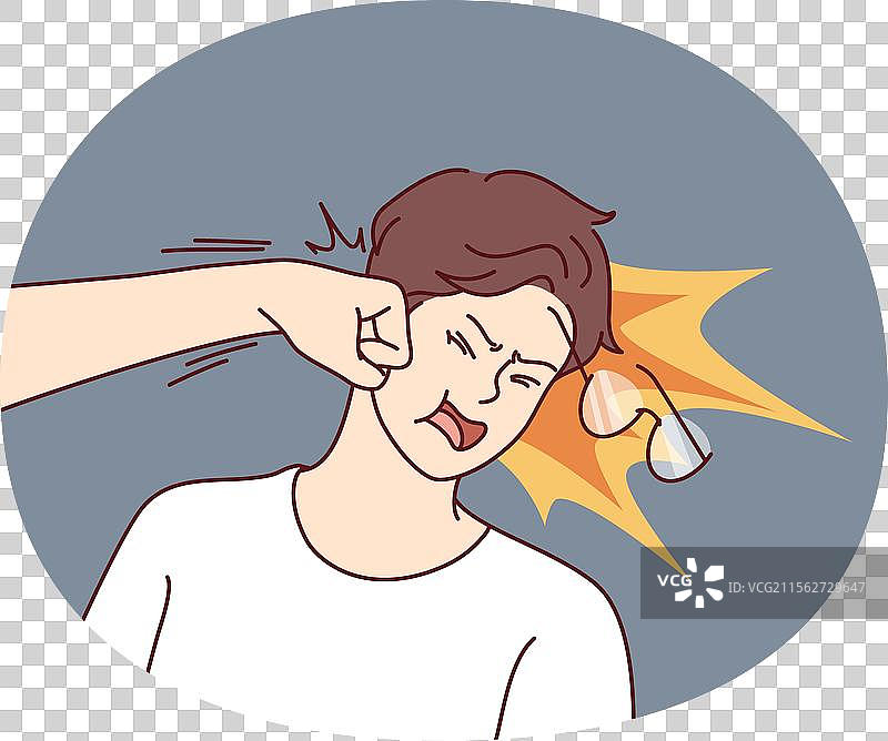 不幸的男人被打了一拳，感到痛苦。图片素材