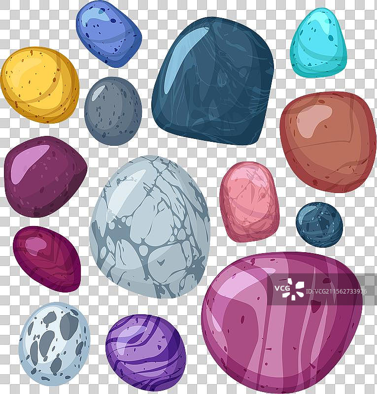 一组明亮多彩的卵石，扁平风格图片素材