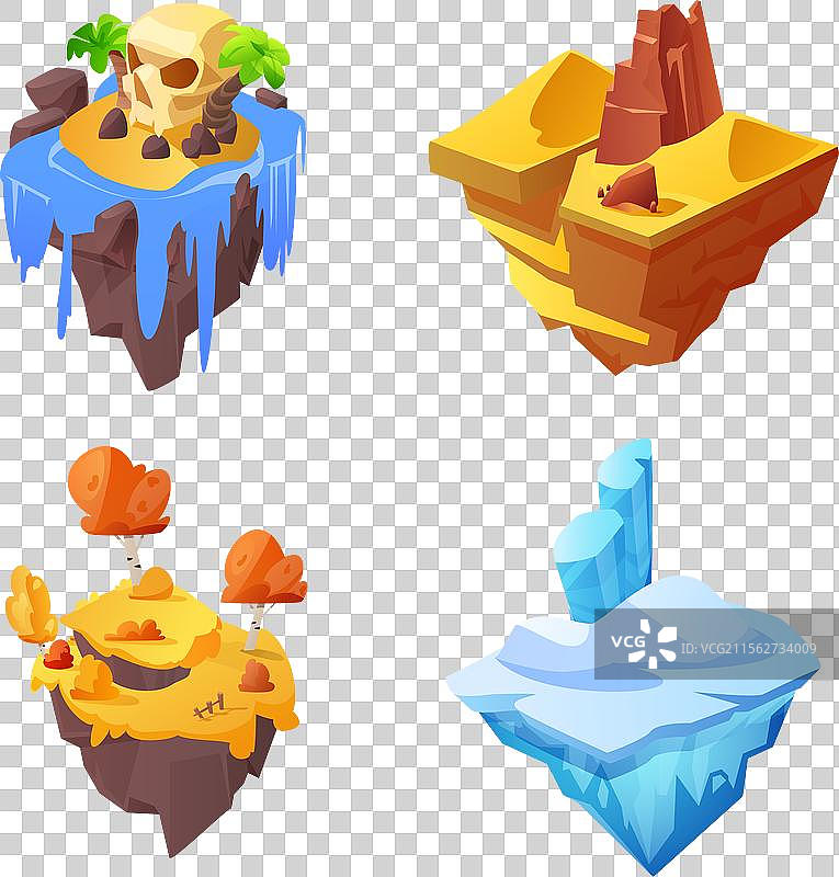 不同季节的飞行岛屿组合图片素材