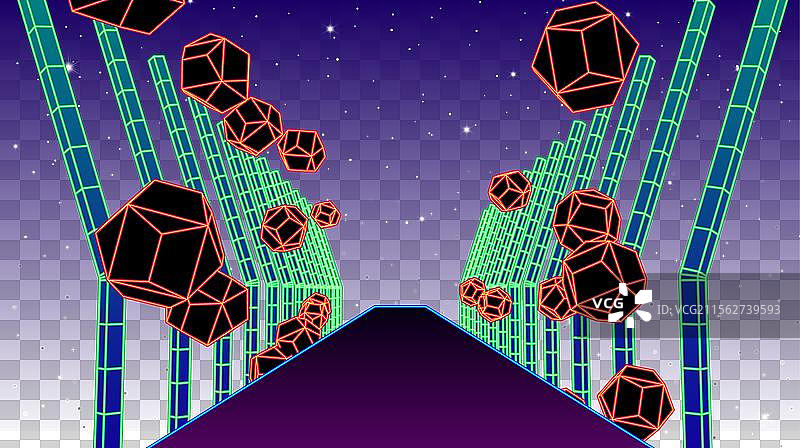 80年代的霓虹走廊与线框形状图片素材