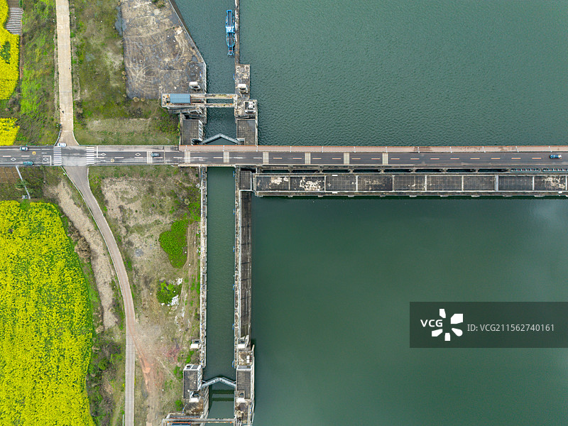 青神县虎度溪岷江河航电水电站航拍视角图片素材