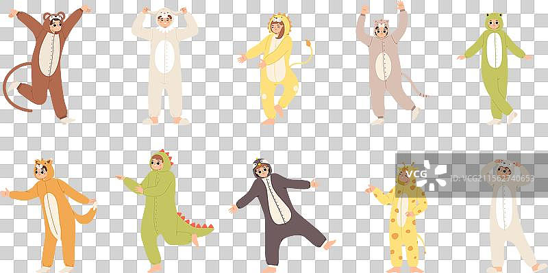 人们穿着动物睡衣的卡通睡衣派对图片素材