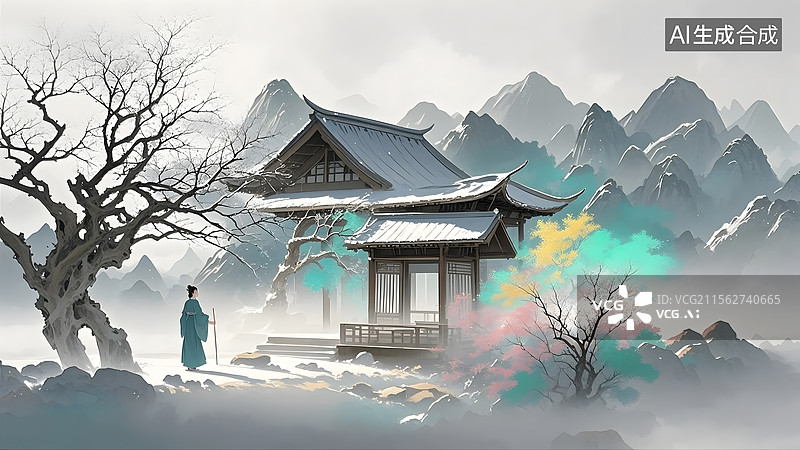 【AI数字艺术】国风水墨融合艺术之山水意境图片素材