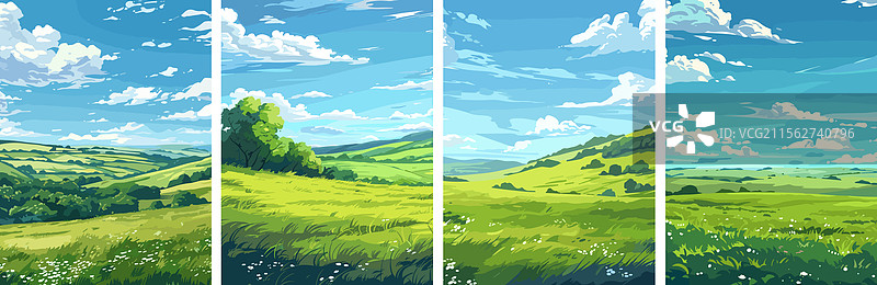 绿色田野与蓝天的竖向构图图片素材