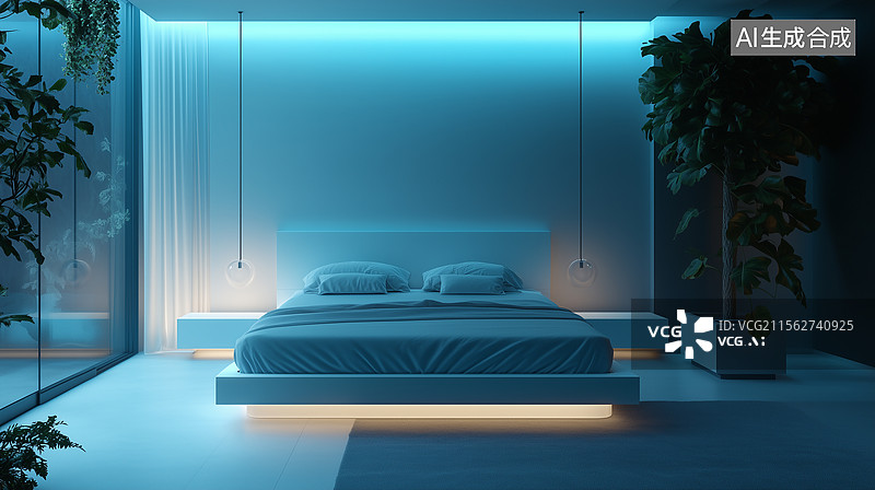 【AI数字艺术】AI驱动的未来感卧室设计图片素材