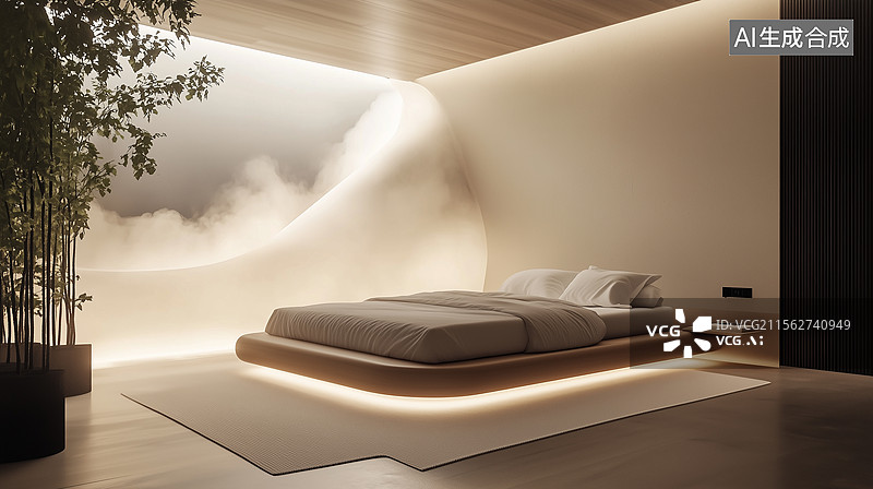 【AI数字艺术】AI驱动的未来感卧室设计图片素材