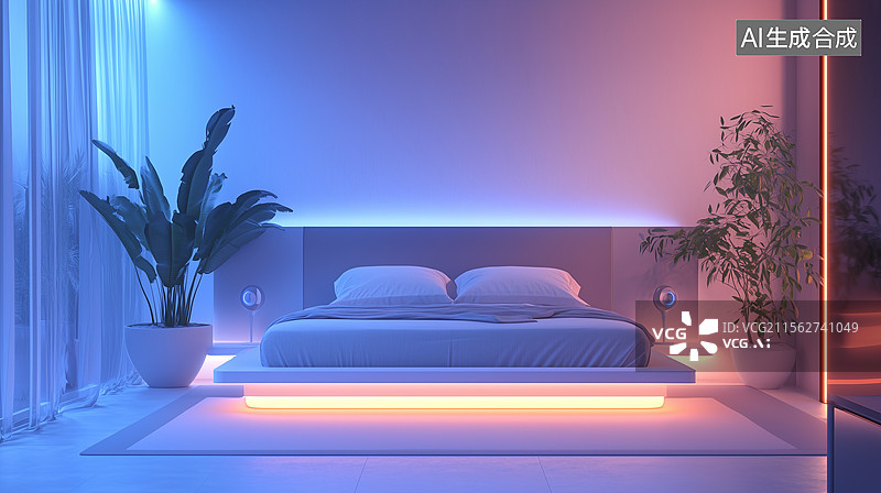 【AI数字艺术】AI驱动的未来感卧室设计图片素材