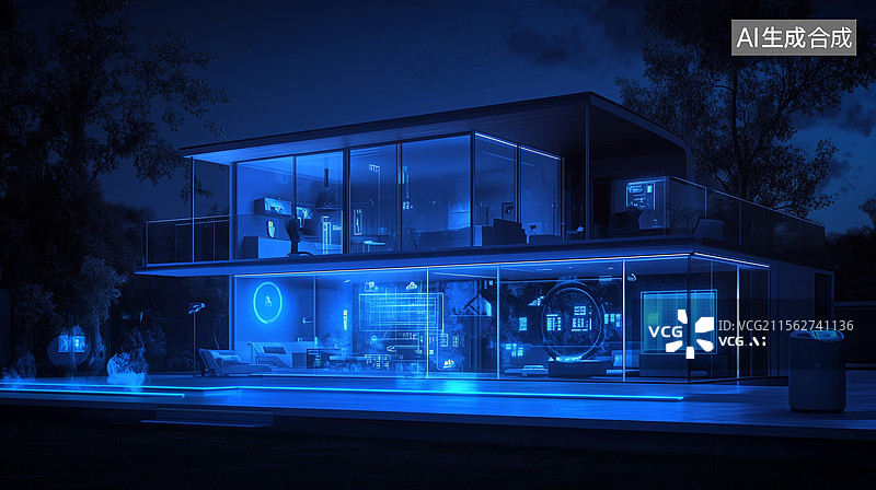 【AI数字艺术】智能家居控制中心夜视模式图片素材