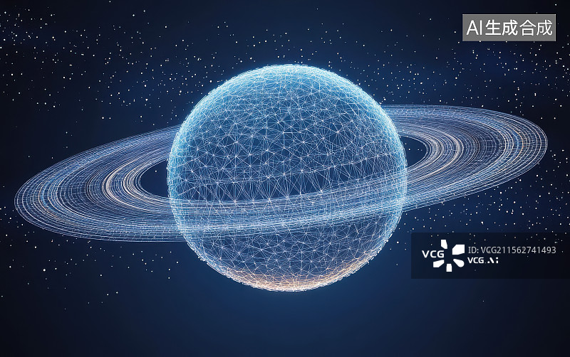 【AI数字艺术】地球卫星宇宙土星星球太空数字虚拟北斗星链科技概念图片素材