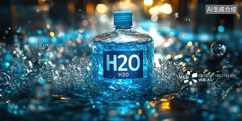 【AI数字艺术】水分子H2O泡泡清新补水科技氢气清洁能源背景图片素材