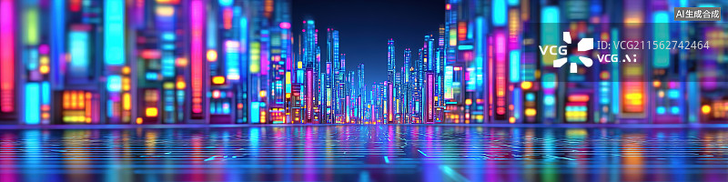 【AI数字艺术】汽车广告背景赛博朋克城市景观与全息霓虹灯发光电路图案和蓝紫渐变海报图片素材