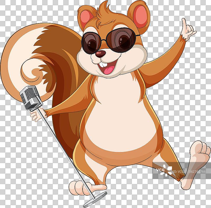 快乐地用麦克风唱歌的卡通松鼠图片素材