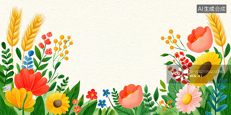 【AI数字艺术】户外手绘自然花卉植物插画背景模板海报图片素材