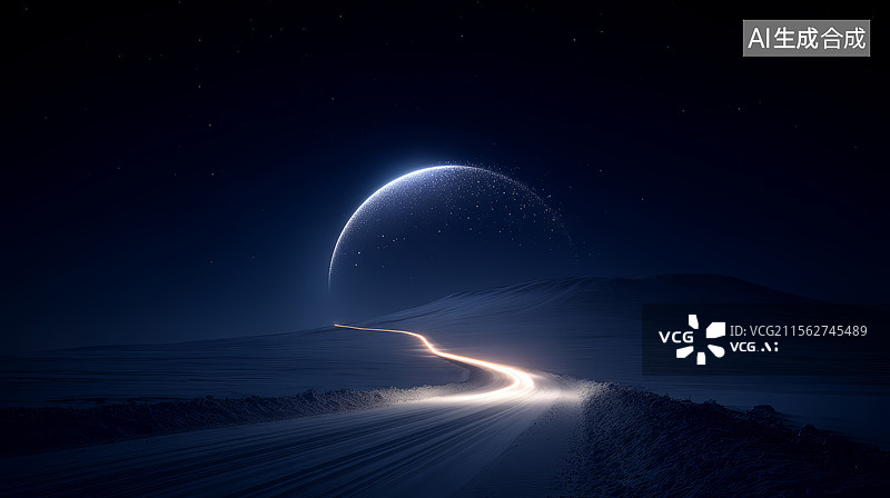 【AI数字艺术】月亮与地形夜景背景图片素材