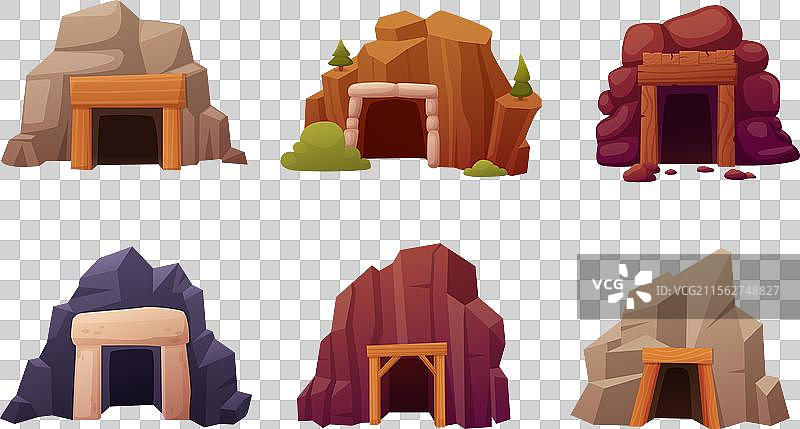 矿洞入口，石制洞穴入口，配有木质结构图片素材