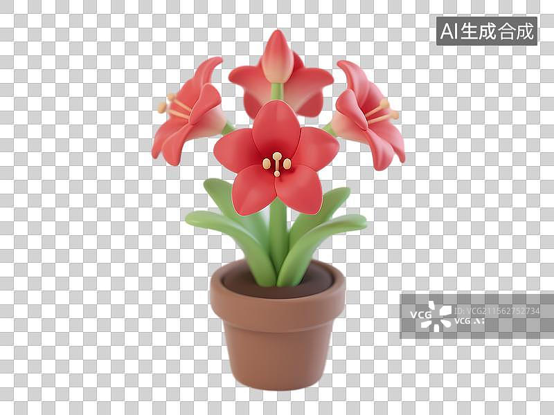 【AI数字艺术】3d卡通红色朱顶红图片素材