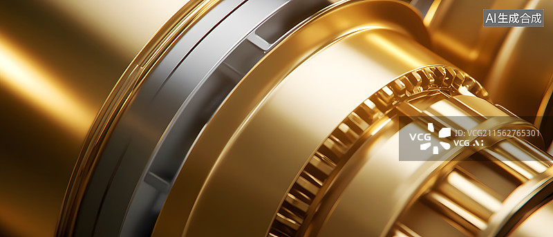 【AI数字艺术】金色齿轮机械部件特写图片素材