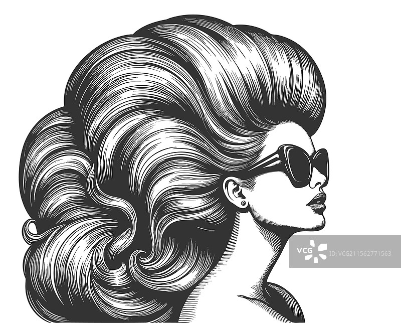 华丽的女性与大波浪发的雕刻图片素材