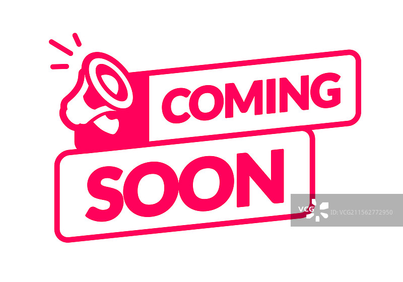 带有扩音器图标和“即将推出”文字的标签图片素材